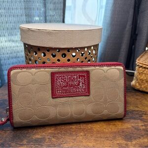 Coach Beige and Red Zip Wallet